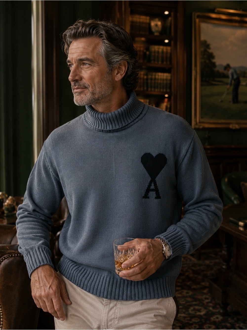AMI Paris Alexandre Mattiussi Blue Heart Logo Turtleneck Sweater | Luxury Knit